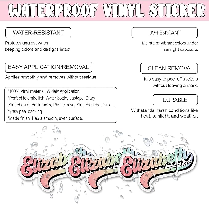 Custom Name Sticker Personalized First and Last Name Colorful Glitter Stickers Waterproof Vinyl Decal for Water Bottles Tumbler Laptop Hard Hat Car Kindle Gifts for Kids Girl Boy