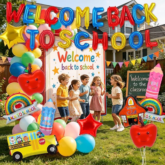 Welcome Back to School Balloons, 29 PCS Back to School Decorations | Back to School Balloon with Letters, School Bus, Apple, Pencil, Rainbow,School and Star Balloons for Classroom Party Supplies
