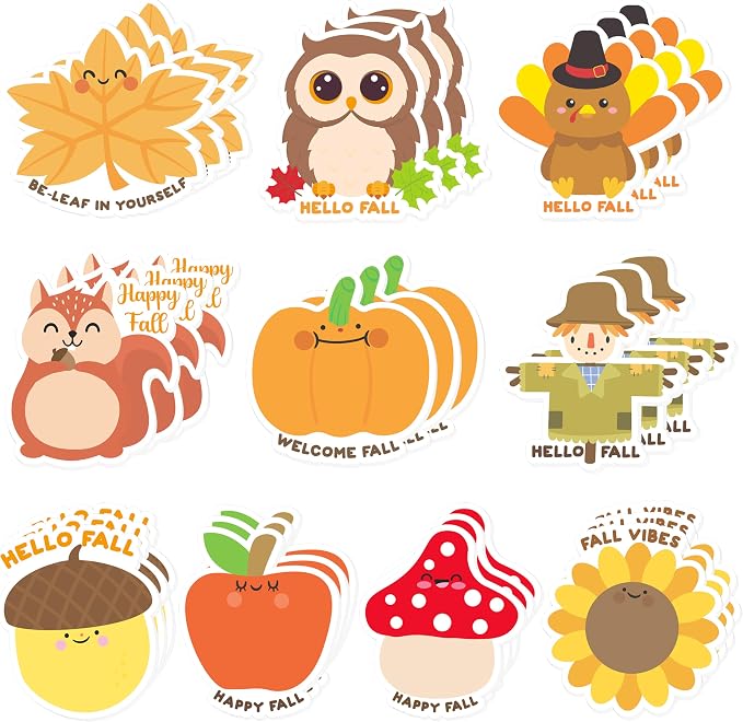 Xqumoi 30 Pack Welcome Fall Sticky Notes - Total 600 Sheets - Thanksgiving Turkey Pumpkin Scarecrow Self Sticky Writing Memo Pads for Autumn Party Favors Office School Supplies Goodies Bag Filler