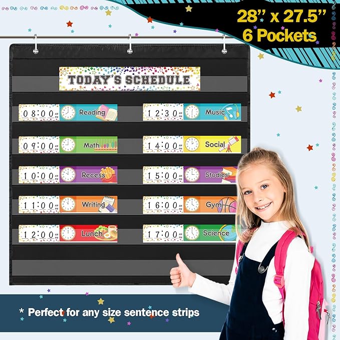 Qeeenar Classroom Jobs Pocket Chart with 96 Cards and 3 Hooks Class Management Educational Schedule for Teacher Back to School Supplies(Blackboard)