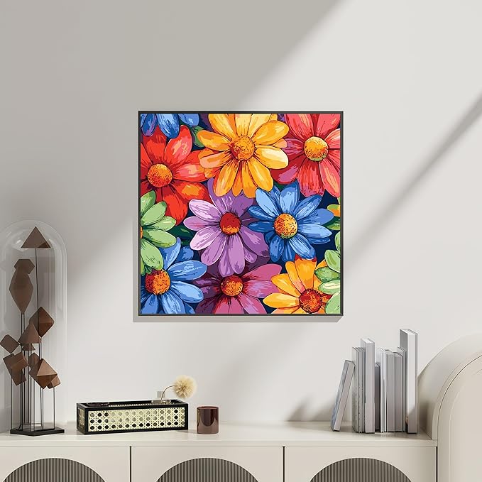 5DDIYART Flower Leisure Paint by Numbers for Adults Beginner, Paint by Number Kits on Canvas, Easy Acrylic Painting for Home Wall Decor 15.7x15.7 inch