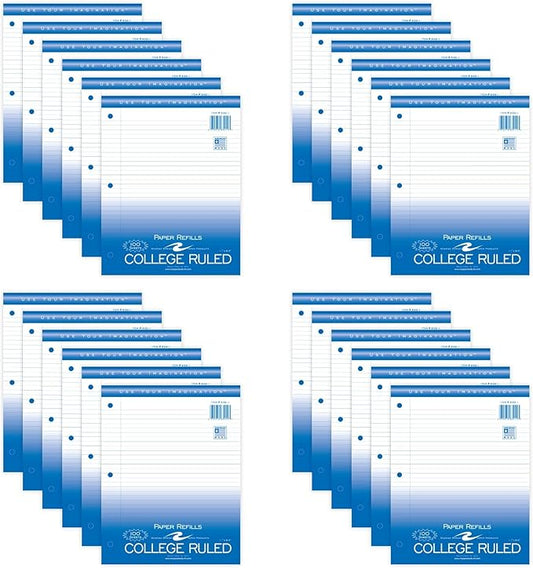 Roaring Spring Loose Leaf Paper, Case of 24 Packs, 100 Sheets Per Pack, 8"x11" White 15# College Ruled Notebook Filler Paper With Margin, 3-hole Punched, Proudly Made in the USA