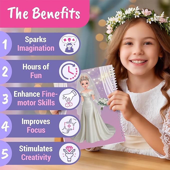 BSCOOL Wedding Sticker Dress Up, Coloring Book with Dress Design Activities.Fashion Design Sketchbook for Kids 5 and up. Little Designer Creativity Book. Christmas Gift for Girls