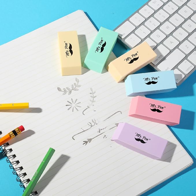 Mr. Pen- Pencil Eraser, 12 Pack, Yellow