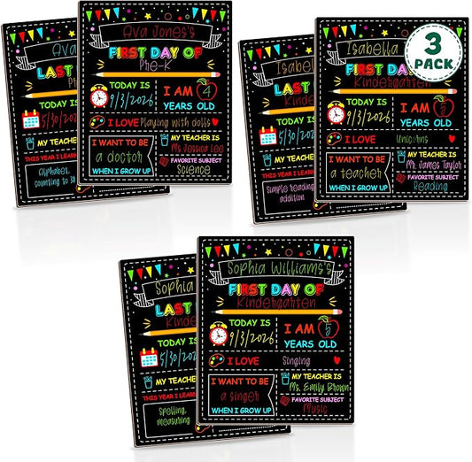 3PCS 1st Day of School Sign Board, Back to School Chalkboard for Kids | 10 × 12 Inches Back to School Chalkboard, Double-Sided First Day & Last Day of Preschool board, Reusable School Board