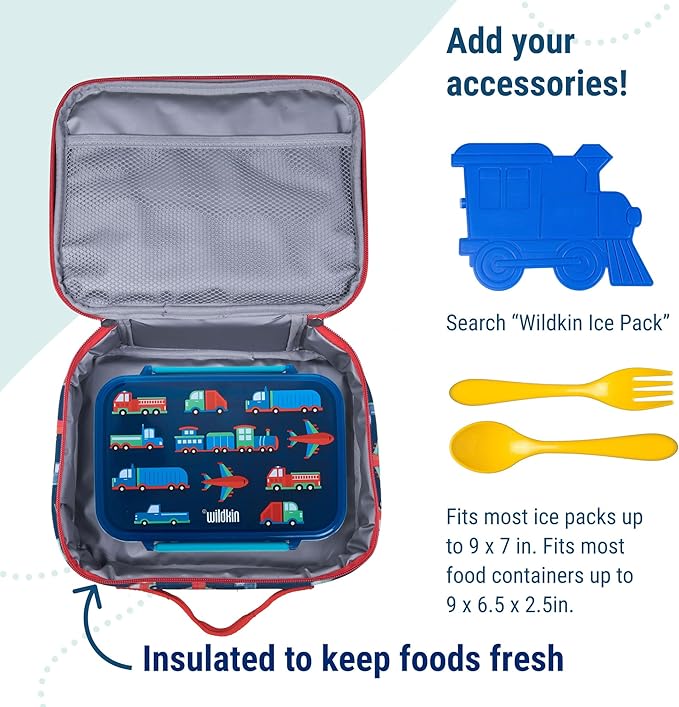 Wildkin Kids Insulated Lunch Box, Keeps Food Hot or Cold, BPA-Free with Mesh Pockets & Easy-Clean Lining – Ideal for School, Travel & Daycare – Transportation