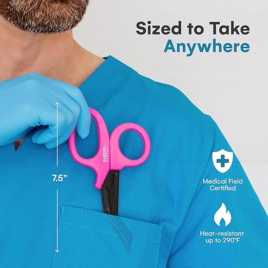 Madison Supply 2 Pack Trauma Shears - 7.5 Inch Nurse Scissors with Quality Stainless Steel, Non-Stick Fluoride-Coated Blades, High-Impact Handles - Medical Bandage Scissors - Pink