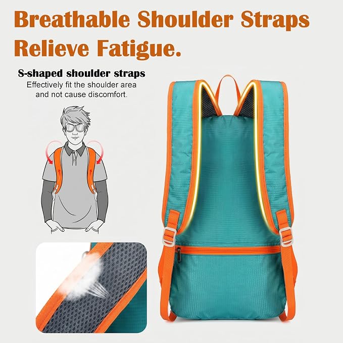 20L Water Resistant Foldable Packable Daypack Backpack | Lightweight Durable Portable Outdoor Travel Backpack for Women Men Camping Climbing Hiking Walking Sports Daily Commuting