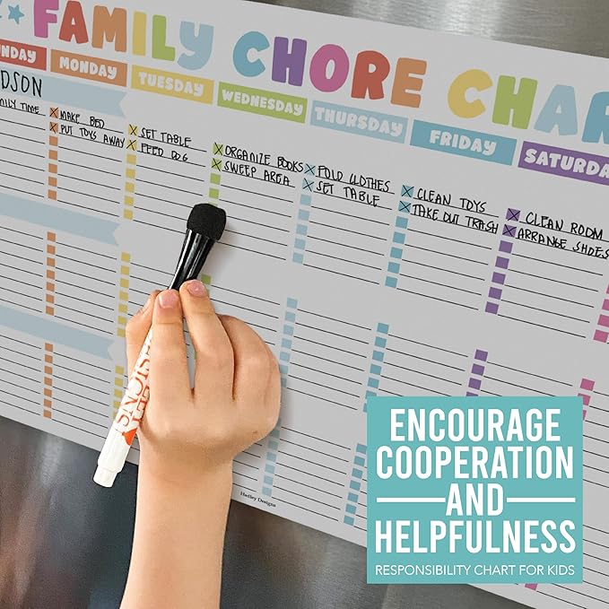 Hadley Designs Magnetic Chore Chart for Kids Multiple - Chores Board for Refrigerator, Dry Erase Task Chart for 2 Kids Daily Behavior, Family Weekly Planner for Teen and Adults, Stars Chore Board
