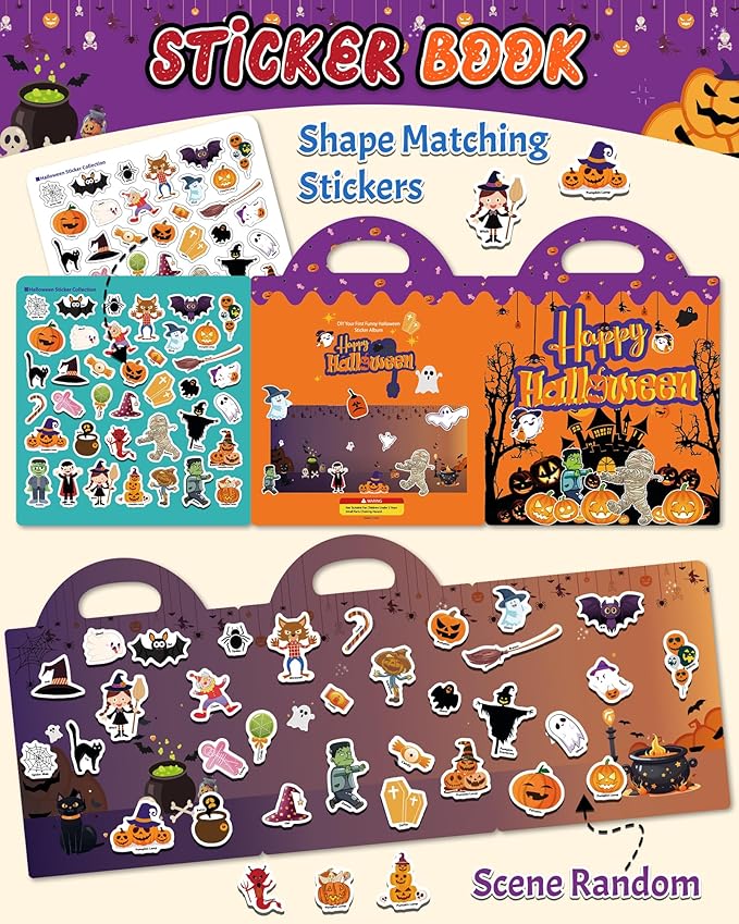 Benresive Reusable Sticker Book for Toddlers, Travel Stickers for Kids, Toddler Crafts Activities Toys, Birthday Gifts for Boys & Girls - Halloween