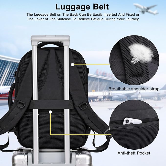 Asenlin Travel Backpack for Women Men,Flight Approved Carry On Luggage 30L Water Resistant Business Laptop Backpacks Fits TSA 15.6 Inch Computer College Weekender Outdoor Hiking-Black