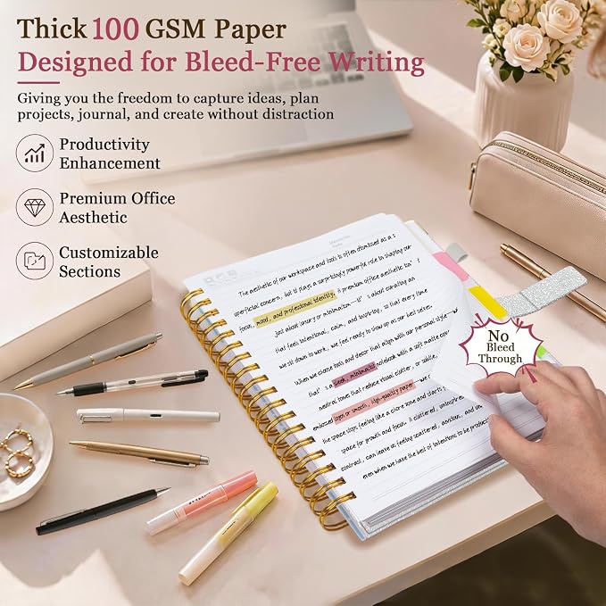 Spiral Notebook Journal 8''x 10'' 5 Subject Notebook with Dividers, 300 Pages Notebook College Ruled with Magnetic Closure, B5 Tabbed Notebooks for Work School, Sparkle Journal for Women (Silver)