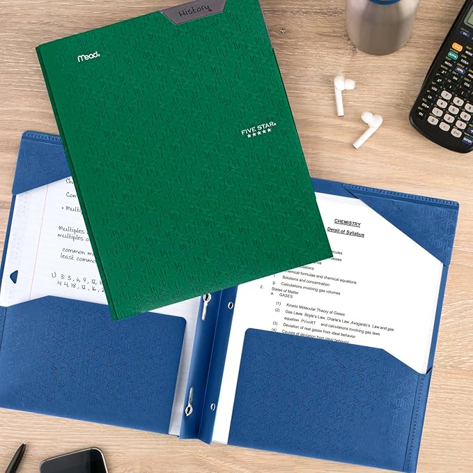 Five Star 2-Pocket Folder, Plastic Folder with Stay-Put Tabs and Prong Fasteners, Holds 8-1/2" x 11" Paper, Forest Green (72111) (Pack of 2)