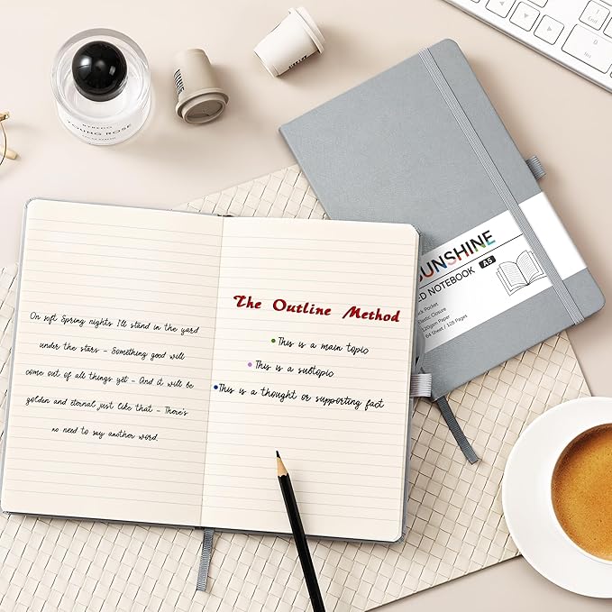 Ruled Notebook/Journal - Classic Lined Journal/Notebook, 5.3'' x 8.26'', Hardcover with Thick Paper, Banded + Pen Holder +Inner Pocket - Light Gray