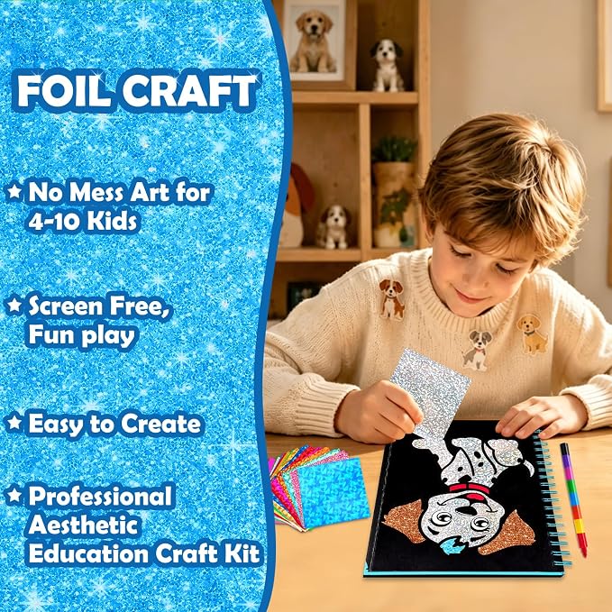 FUNNYB&G Mess-Free Foil Art Craft for Kids Ages 4-10, Kids Birthday Gift