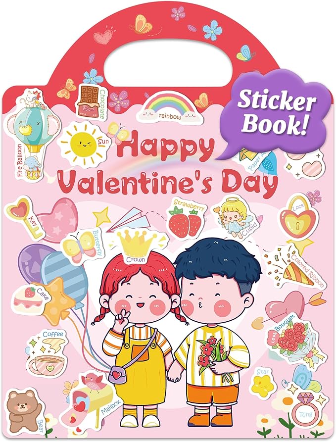 Benresive Reusable Sticker Book for Toddlers, Travel Stickers for Kids, Toddler Crafts Activities Toys, Birthday Gifts for Boys & Girls - Valentines