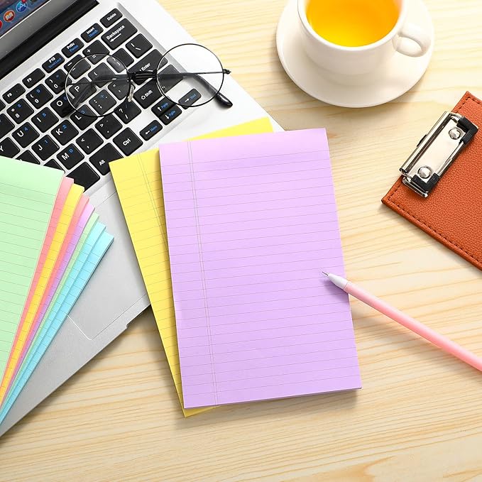 TaoBary 10 Pcs Small Legal Pads 5 x 8 Inch Colored Lined Sticky Notepads 500 Sheet Self Stick Ruled Writing Note Pads for School College Office Home Memo Supplies 5 Colors(Pastel Color)
