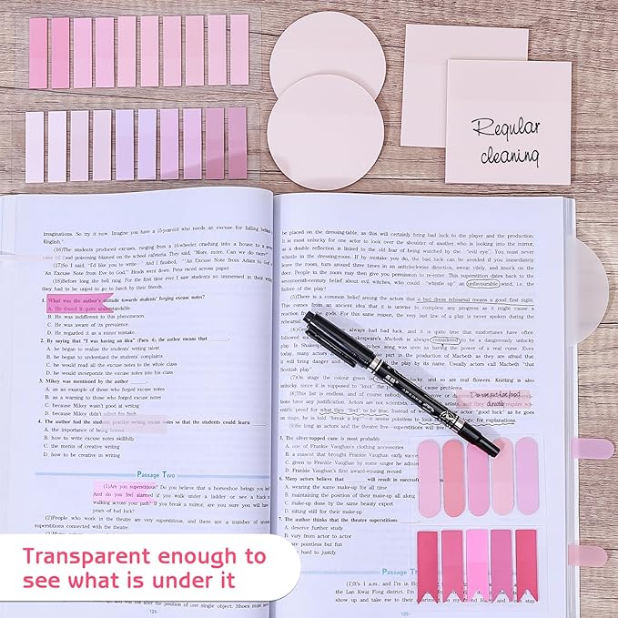 1100 Sheets Transparent Sticky Notes, Clear Waterproof 3 x 3 Sticky Notes with Pen, Translucent See-Though Note Tabs for Bible Study Book Annotation Kitchen Reminder (Pink)
