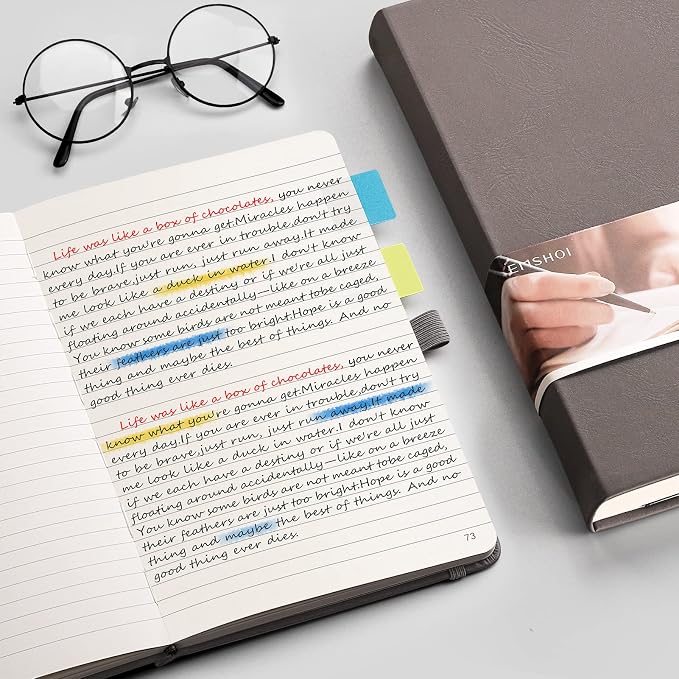 EMSHOI A5 College Ruled Notebook, 256 Numbered Pages 120GSM Ink-Proof Faux Leather Hardcover Lay-Flat Lined Journal for Work Office School Travel Writing, Small 5.75" x 8.38", Dark Grey