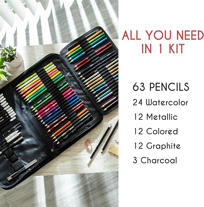Zenacolor 74 Pack Drawing Kit with Drawing Pencils - Drawing Set for Sketching, Pro Sketch Art Supplies with Sketch Book, Colored, Graphite, Charcoal, Watercolor & Metallic Pencil for Adults and Kids