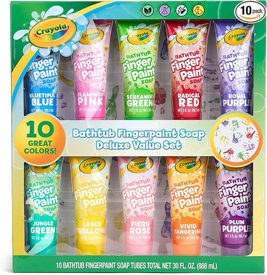 Crayola Bathtub Fingerpaint Deluxe Value Pack 10-Piece Set for Kids, 3 OZ Tubes of Washable Soap Paint, Non-Toxic, Stain Free Bath Toys for Kids