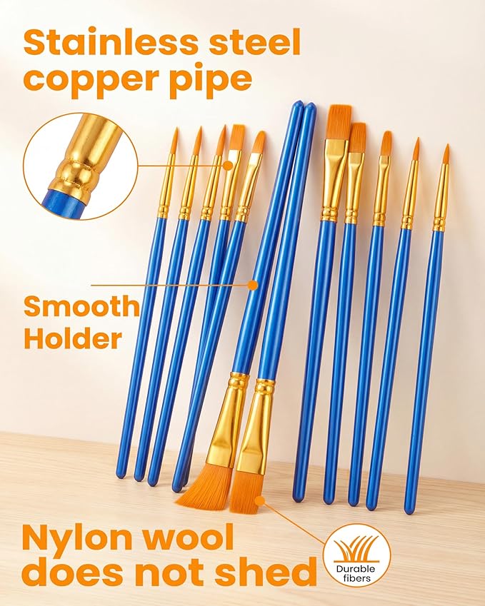 Paint Brushes Set, 160Pcs Round Pointed Tip Artist Paintbrushes for Acrylic Painting Oil Watercolor Canvas Boards Rock Body Face Nail Art, Halloween Pumpkin Ceramic Crafts Supplies，Blue