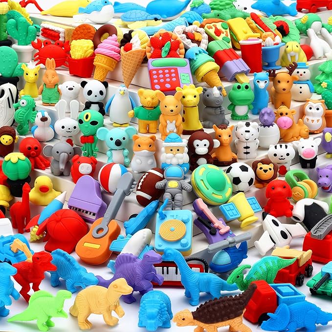 URSKYTOUS 120Pcs Animal Erasers Bulk Cute Food Erasers Desk Pets Kids Puzzle Eraser Take Apart Cool 3D Eraser Mini Fun Party Favors for School Supplies Classroom Rewards Easter Egg Fillers Gifts