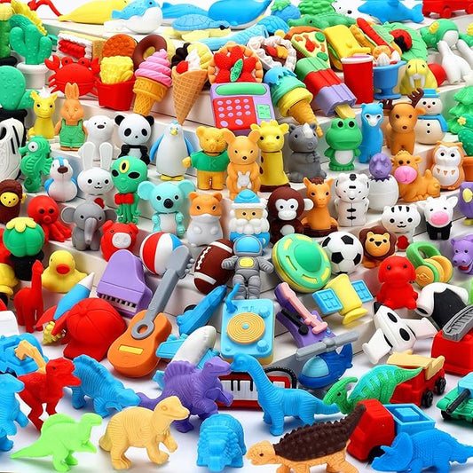 URSKYTOUS 120Pcs Animal Erasers Bulk Cute Food Erasers Desk Pets Kids Puzzle Eraser Take Apart Cool 3D Eraser Mini Fun Party Favors for School Supplies Classroom Rewards Easter Egg Fillers Gifts