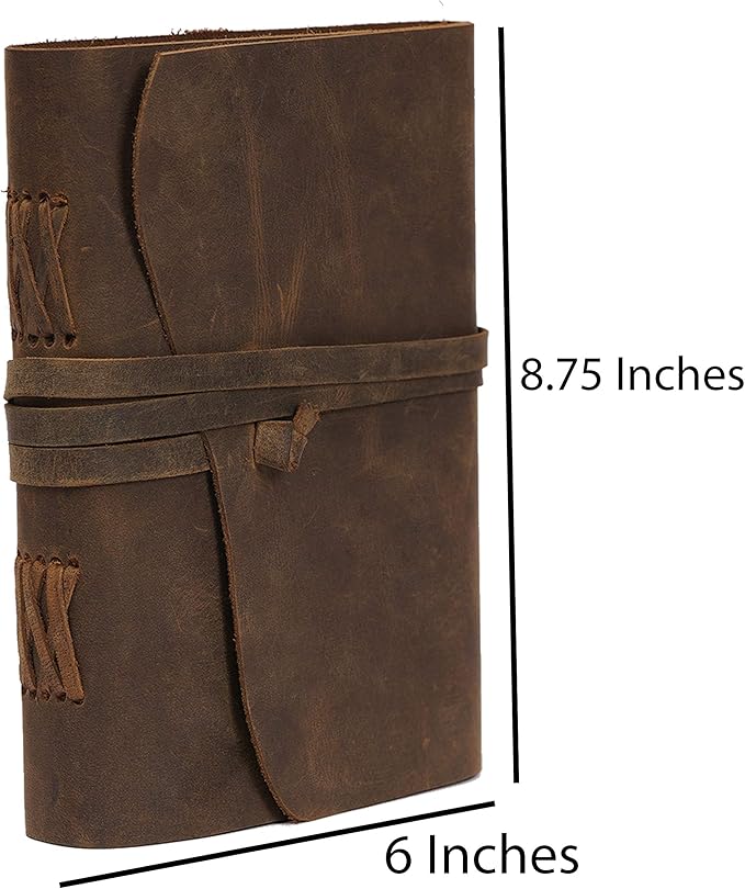 Leather Journal Travel Diary, Handmade Vintage Bound Notebook for Men & Women, Antique Finish, Genuine Leather Quality Lined Brown Paper Perfect for Notes, Art Sketchbook, 8X6 Inches, Brown