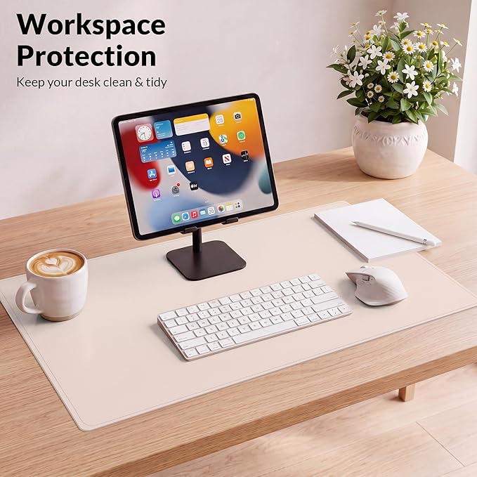 AFIING Leather Desk Pad Protector, Large Mouse Pad, Dual-Sided PU Leather & Natural Cork Desk Mat, Non-Slip Waterproof Laptop Desk Blotter for Office and Home, 23.6" x 13.7",Pink
