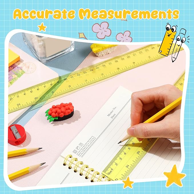 EBOOT 2 Pack Plastic Ruler Straight Ruler Plastic Measuring Tool for Student School Office (Yellow,12 Inch)
