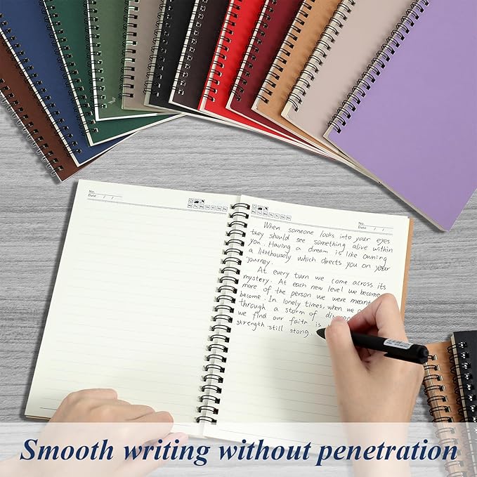 Leelosp 12 Pcs Small Spiral Notebook Lined Spiral Journal College Ruled Notebook Wire Bound Kraft Cover, 120 Pages for Work (Dark Color,5.5 x 8.3 Inch)