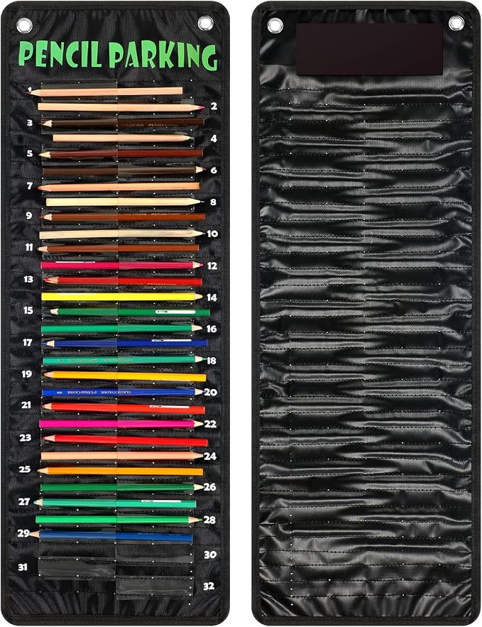 Sabary Pencil Parking Pocket for Classroom,Hanging Pencil Holder Wall Organization Numbered pencils Dispenser with Magnetic Strip Grommets for Back to School Student Essentials(Basic)