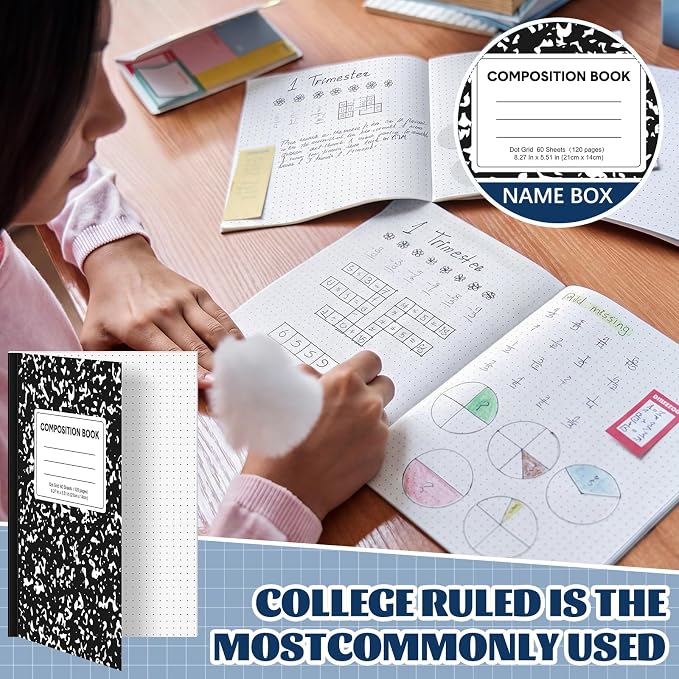 Resurhang 10 Pack Dot Grid Notebooks A5 8.3 x 5.5 Inch Composition Cover 60 Pages Diary Writing Subject Notebooks Black Planner Travel Journal Set for Travelers Students Office
