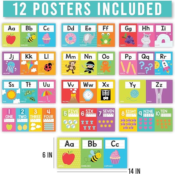 Hadley Designs Alphabet for Classroom Wall Decor - ABC Posters for Classroom Wall Chart Preschool & Kindergarten, ABC Letters & Number Line Elementary, Alphabet Cards, Colorful Classroom Decor