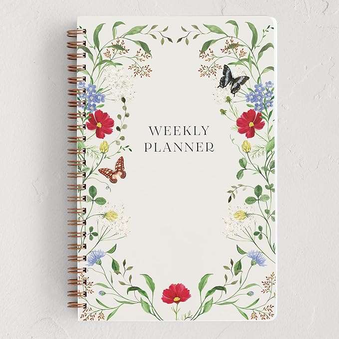 Minted Wild Meadow 2026 Weekly & Monthly Undated Planner, 5.5" x 8.5" Floral Butterfly Spiral Bound Planner Notebook, 132 Pages, Undated Monthly & Weekly Layouts for Flexible Planning