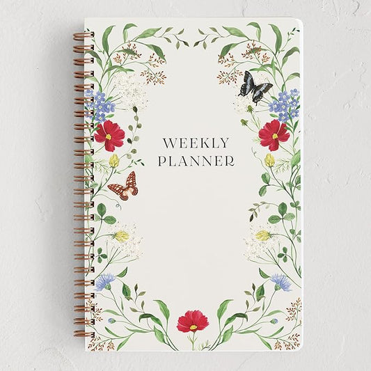 Minted Wild Meadow 2026 Weekly & Monthly Undated Planner, 5.5" x 8.5" Floral Butterfly Spiral Bound Planner Notebook, 132 Pages, Undated Monthly & Weekly Layouts for Flexible Planning