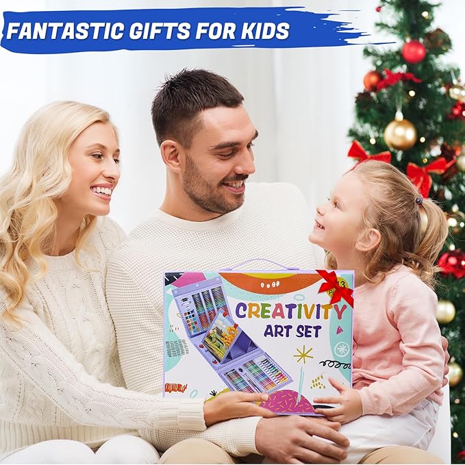 All in One Art Supplies, Art Kit Includes Origami & Paper-Cutting Crafts, Easel, Colored Pencils, Crayons, Drawing Book, Coloring Book, Watercolor Markers and More, Art Set for Kids Girls Boys, Purple