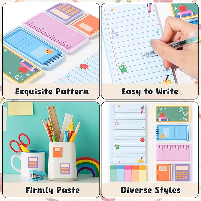 B1ykin Thank You Teacher Sticky Notes Set - Composition Line Teacher Self-Stick Notes Pad, 550 Sheets Writing Memo Pages Sticky Notepad for Teacher Appreciation Gifts, School Office Supplies (3Pcs)