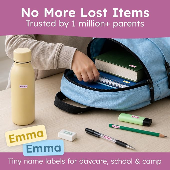 Small Custom Name Labels for Kids (245 Stickers) - Personalized & Waterproof Labels for School Supplies, Daycare, Sleepaway Camp & Clothing Tags - Pastel