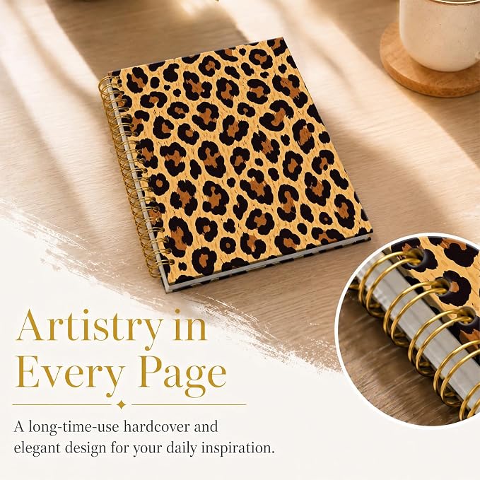 ATJFKIXL Cute Spiral Journal Notebook, A5 120 Page College Ruled Wirebound Notebook, Soft Cover for Students Office Notes and Planning - Tan Leopard Pattern