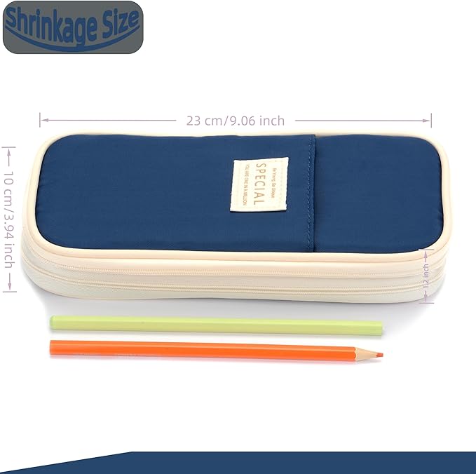 Large Capacity Big Special Cute Aesthetic Preppy Canvas Pencil Case Organizer Holder Pouch Bag with Zipper Compartments, Pen Cases for Women Girls School Adults (Navy)