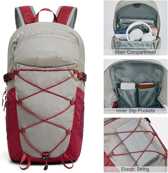 G4Free 30L Lightweight Hiking Backpack for Men Women, Airline Approved Day Pack for Travel, Bussiness Work, Easy Hike(Red)
