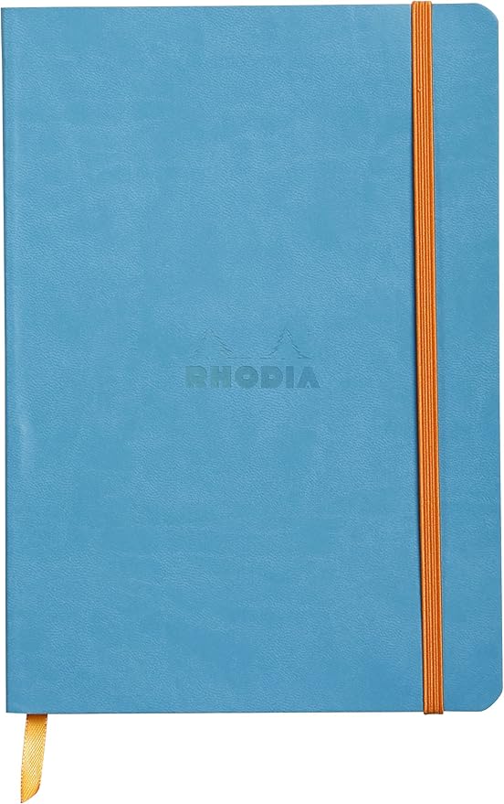 RHODIA 117407C - Soft Turquoise Notebook - A5 - Lined - 160 pages - Clairefontaine Ivory Paper 90 g/m - Bookmark, Elastic Closure - Faux Leather Cover - Rhodiarama Collection