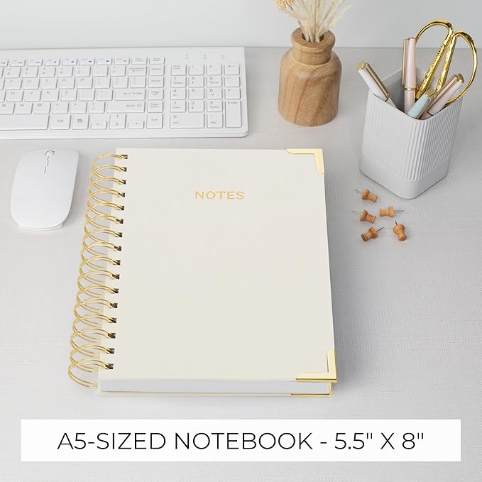 Aesthetic Thick Spiral Notebook Journal For Women in A5 Format - Modern Linen Hardcover College Ruled Note Book With 220 Lined Pages - Perfect For Writing And Staying Organized at Work or Schoo