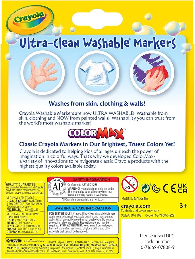 Crayola Washable Markers, Broad Point, Classic Colors, 8/Pack (58-7808)