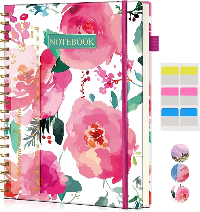 Spiral Notebook Journal 8.5” x 11”, A4 Large Notebooks for Women Men, College Ruled Lined Journal, 100 GSM Paper, Hardcover Spiral Bound Journals for Work School Note Taking, Watercolor Blooms
