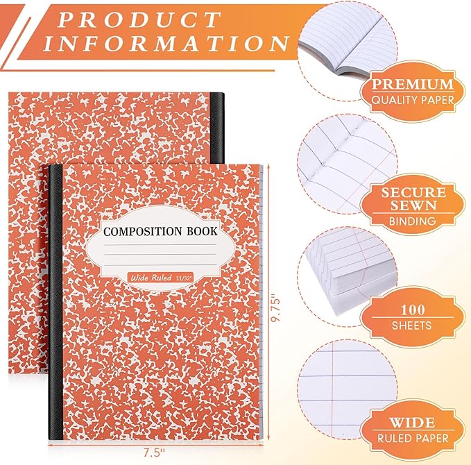 Colarr 8 Pack Composition Notebook 9.75 x 7.5 Inch Wide Ruled Marble Paper Composition Books Assorted Fun Colors Office School Notebook, Hard Cover, Sturdy Sewn Binding(Bright Color)