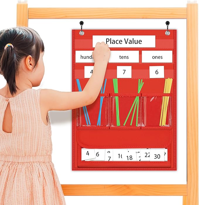 Counting Caddie and Place Value Pocket Chart for Kindergarten Preschool Homeschooling Classroom,210 Straws & 30 Number Cards & Header Cards Included
