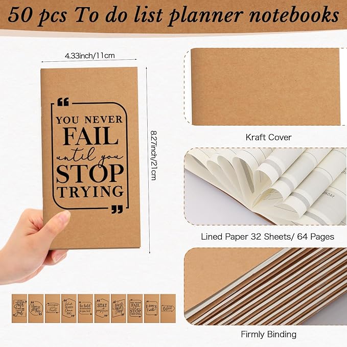 Yeaqee 50 Pcs Employee Appreciation Gifts Undated Weekly Pocket Planners Bulk to Do List Inspirational Habit Track Notebooks for Teacher Boss Nurse Volunteer Social Worker(encouraging)
